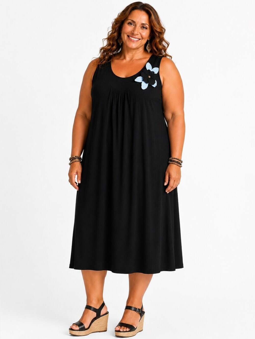 Candy Rain Sleeveless Black Dress with Light Blue & Black Flower,  Size 3X